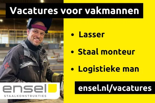 Advertentie van Ensel Staalkonstrukties op het LED-scherm in Dokkum